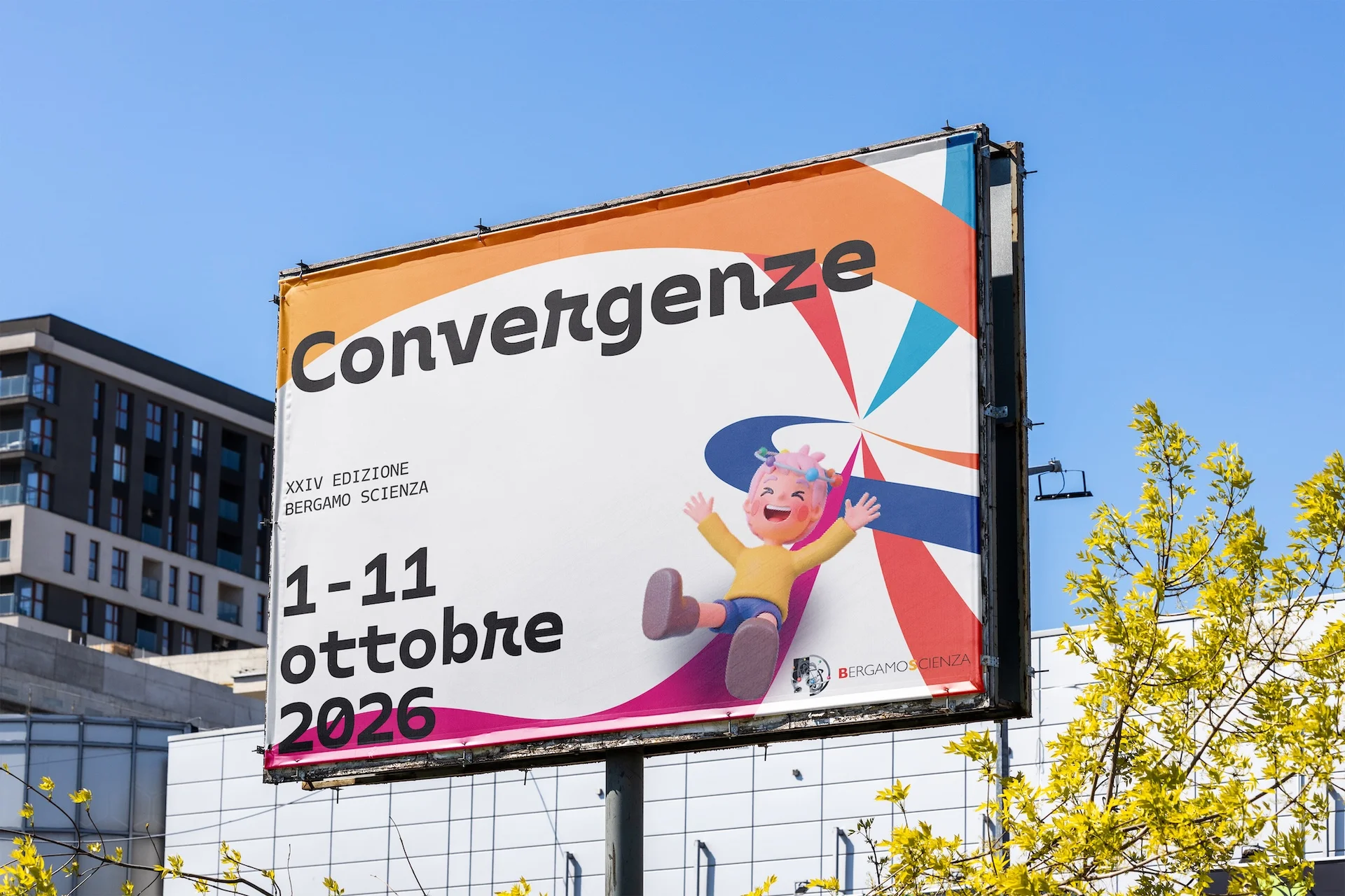 Bergamo Scienza poster in a city landscape