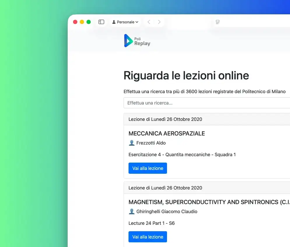 PoliReplay - Interfaccia della piattaforma